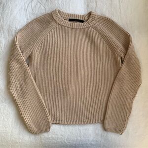 Jenni Kayne Cotton Fisherman Crewneck Knit Sweater Oatmeal